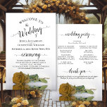 Elegant Gold or Yellow Rose Budget Wedding Program<br><div class="desc">These wedding programs are elegant and tasteful, while still being budget friendly. The design features a single long-stemmed gold or yellow coloured rose lying on its side, reflecting in a pool of water with waves and ripples. The typography features lacy black script calligraphy, and there is room for details on...</div>