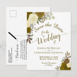 Elegant Gold or Yellow Roses Wedding Save the Date Announcement Postcard