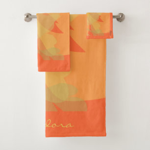 Elegant Gold Orange Abstract Floral Bath Towel Set