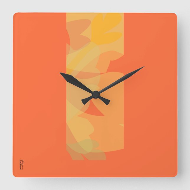 Elegant Gold Orange Abstract Floral Square Wall Clock (Front)
