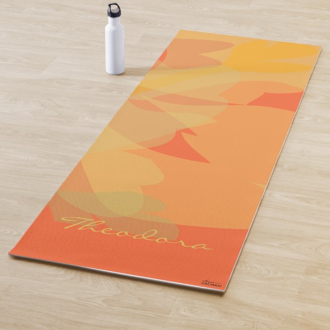 Elegant Gold Orange Abstract Floral Yoga Mat (In Situ)