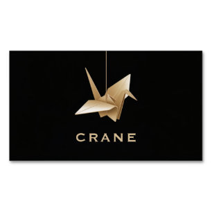 Elegant Gold Origami Crane Black Minimalist Magnetic Business Card