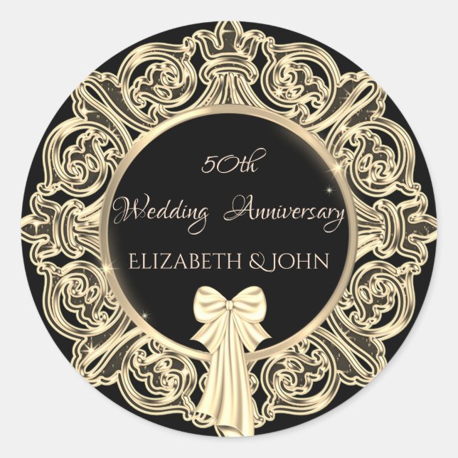Elegant Gold Ornament ,Bow Anniversary Classic Round Sticker (Front)