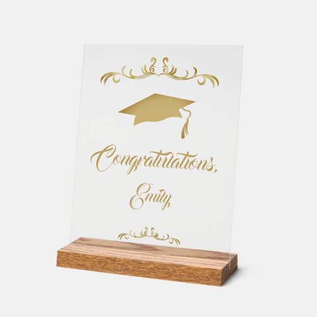 Elegant Gold Ornament Congratulations Graduate Acrylic Sign (Angle)