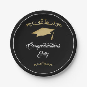 Elegant Gold Ornament Congratulations Graduate Paper Plate