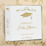 Elegant Gold Ornament Graduate Album Binder<br><div class="desc">Elegant Gold Ornament Graduate Graduation Album 3 ring binder. Graduation binder with graduation cap,  trendy script and gold ornaments on a black background. Personalize with your name. Personalize the text on the spine.</div>