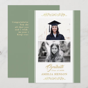 Elegant Gold Ornament Graduation 2 Photo  Card