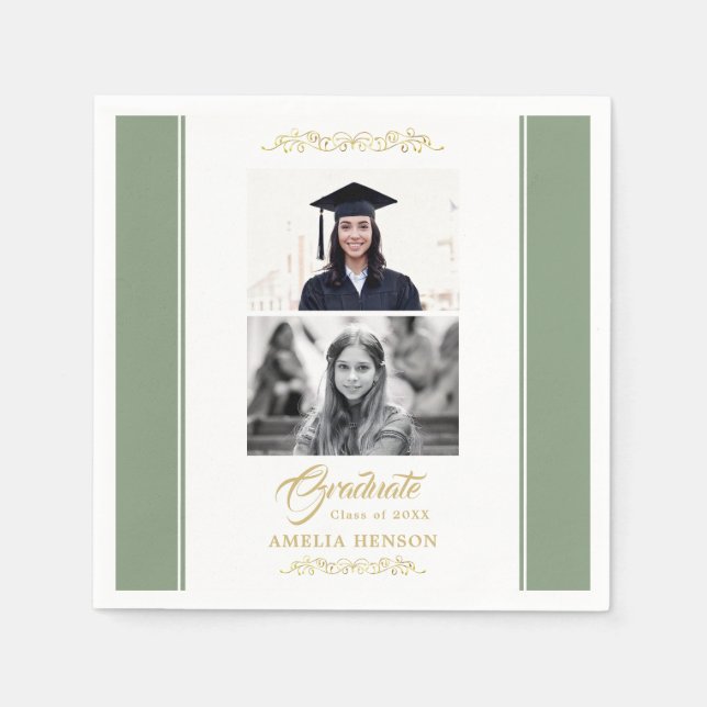 Elegant Gold Ornament Graduation 2 Photo  Napkin (Front)