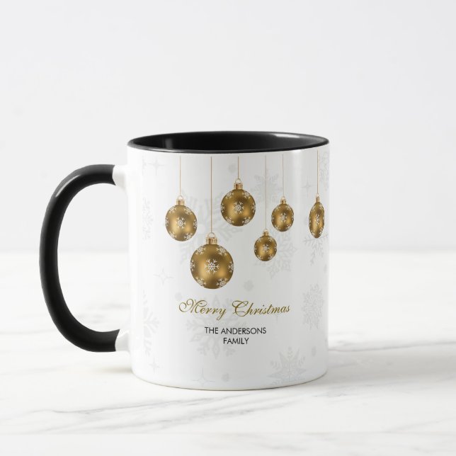 Elegant Gold Ornament Merry Christmas  Mug (Left)