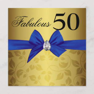Elegant Gold Ornamental Bow Gem Fabulous Fifty Invitation