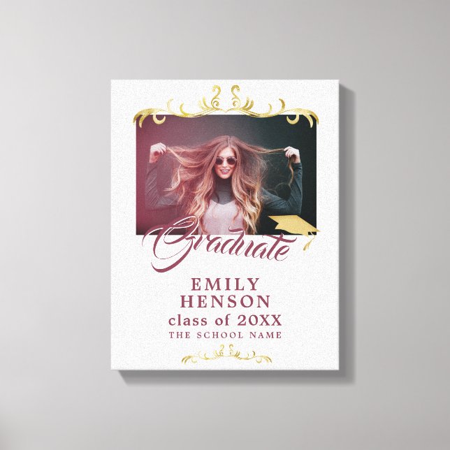 Elegant Gold Ornaments Grad Photo Graduation  Canvas Print (Front)