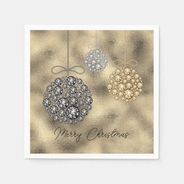 Elegant Gold Ornaments Merry Christmas  Napkin (Front)