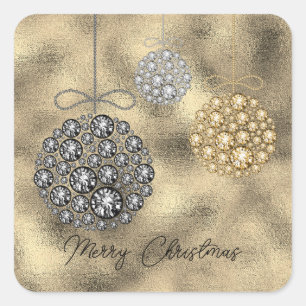 Elegant Gold Ornaments Merry Christmas  Square Sticker