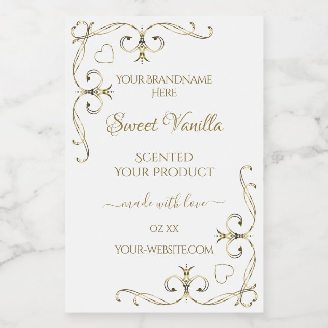 Elegant Gold Ornate Corners on White Product Label (Single Label)