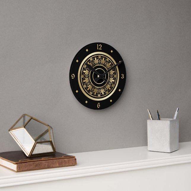 Elegant Gold Ornate Design Circle Pattern Round Clock (Office)