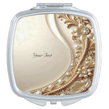 Elegant Gold Ornate Floral Compact Mirror
