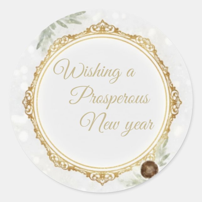 Elegant Gold Ornate Frame Round Sticker with Eucal (Devant)