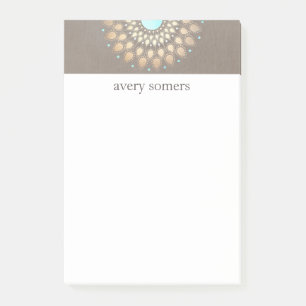 Elegant Gold Ornate Lotus Mandala Taupe Linen Look Post-it Notes