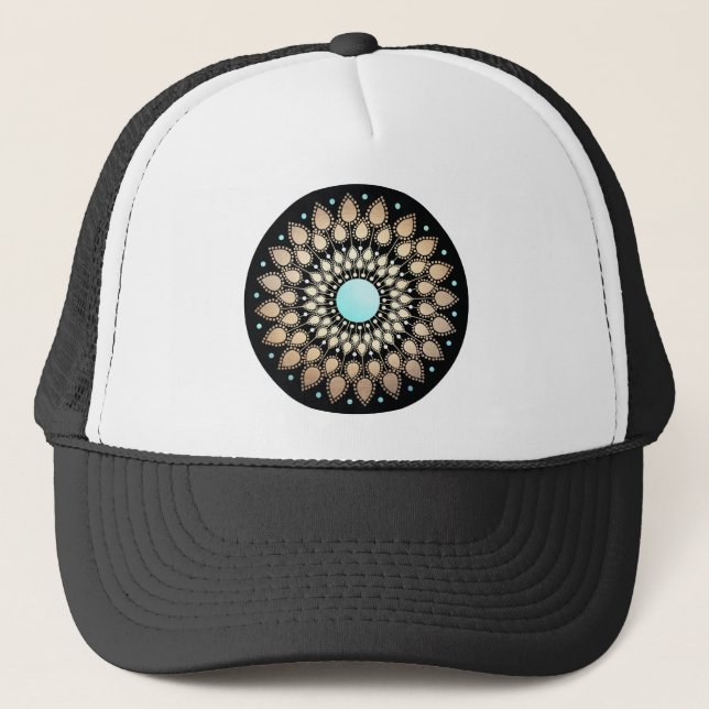 Elegant Gold Ornate Lotus Mandala Trucker Hat (Front)