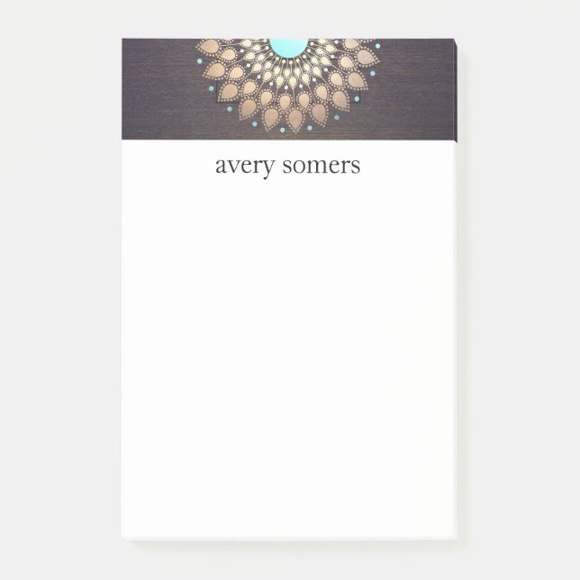 Elegant Gold Ornate Lotus Mandala Wood Look Post-it Notes (Front)