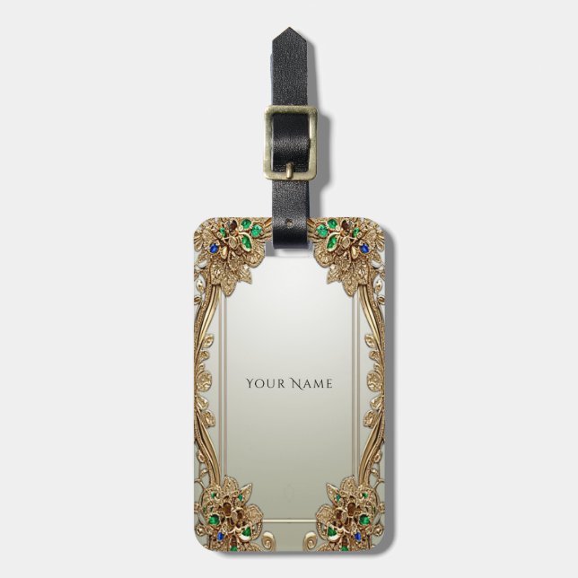 Elegant Gold Ornate Luggage Tag (Front Vertical)