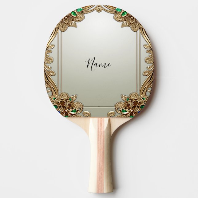 Elegant Gold Ornate Ping Pong Paddle (Front)