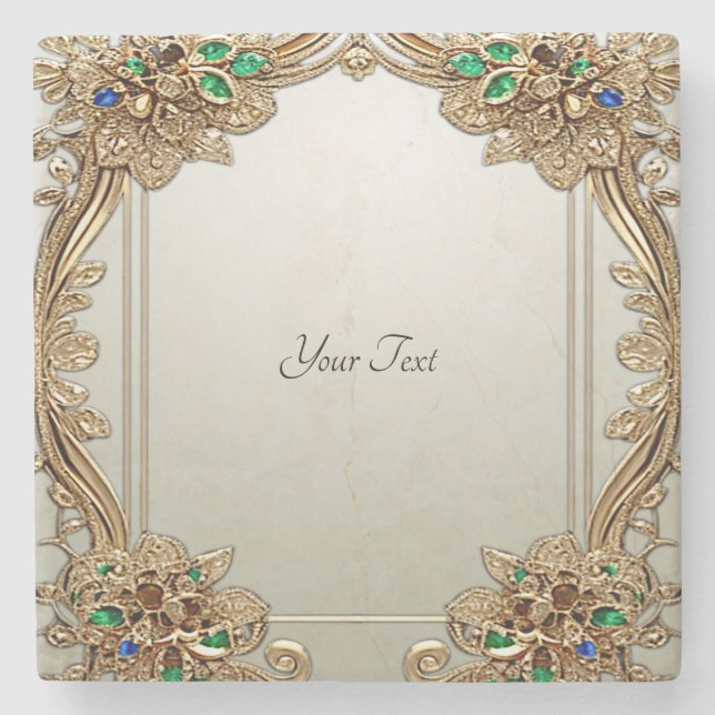Elegant Gold Ornate Stone Coaster (Front)