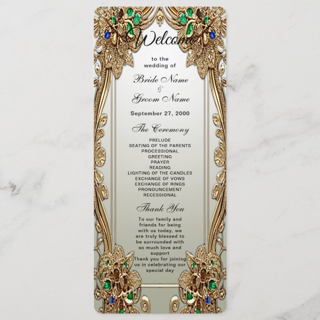 Elegant Gold Ornate Wedding Program (Front)