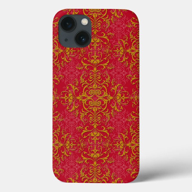 Elegant Gold over Pinkish Red Damask Pattern Case-Mate iPhone Case (Back)