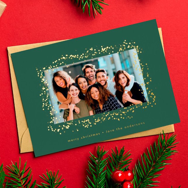 elegant gold paint red green christmas photo frame foil holiday card (Creator Uploaded)