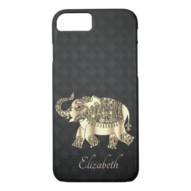 Elegant Gold Paisley Elephant,Damask-Personalized Case-Mate iPhone Case (Back)
