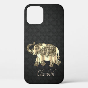 Elegant Gold Paisley Elephant,Damask-Personalized iPhone 12 Case