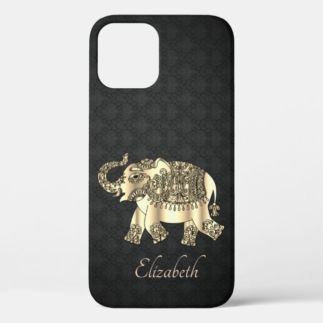 Elegant Gold Paisley Elephant,Damask-Personalized Case-Mate iPhone Case (Back)
