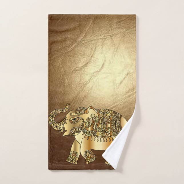 Elegant Gold Paisley Elephant Faux Leather Hand Towel (Hand Towel)