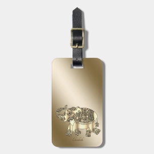 Elegant Gold Paisley Elephant-Personalized Luggage Tag