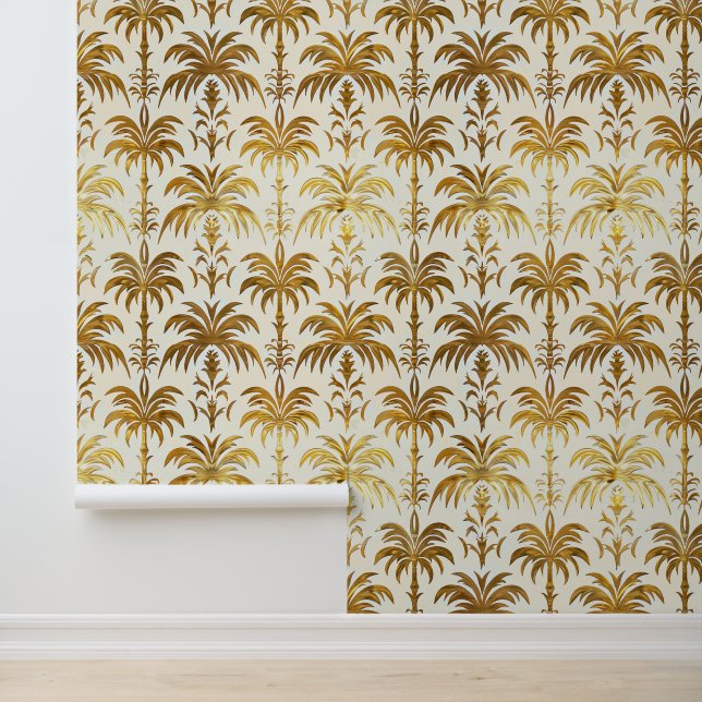 Elegant Gold Palm Tree Peel and Stick  Wallpaper (Application)