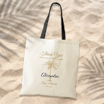 Elegant Gold Palm Tree Wedding Thank You Tote Bag<br><div class="desc">Customize this black and gold "Thank You for being my bridesmaid" tote bag with your special touch. This modern design features modern script, black and gold text including an artistic palm tree. Personalize it with your bridesmaid's name, your name and wedding date. If you need help or matching items, please...</div>