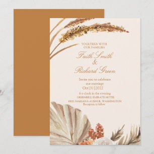 Elegant Gold Pampas Grass Wedding Invitations 