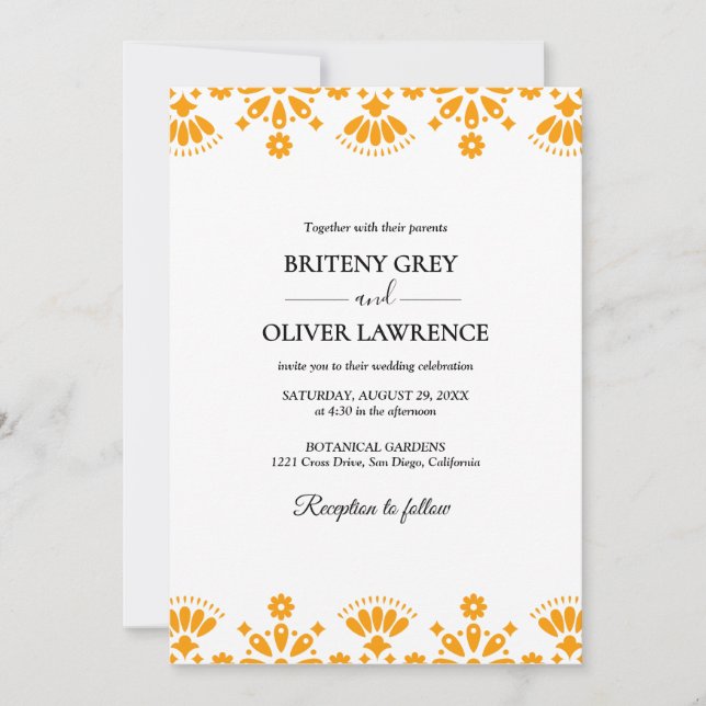 Elegant Gold Papel Picado weeding Invitation (Front)