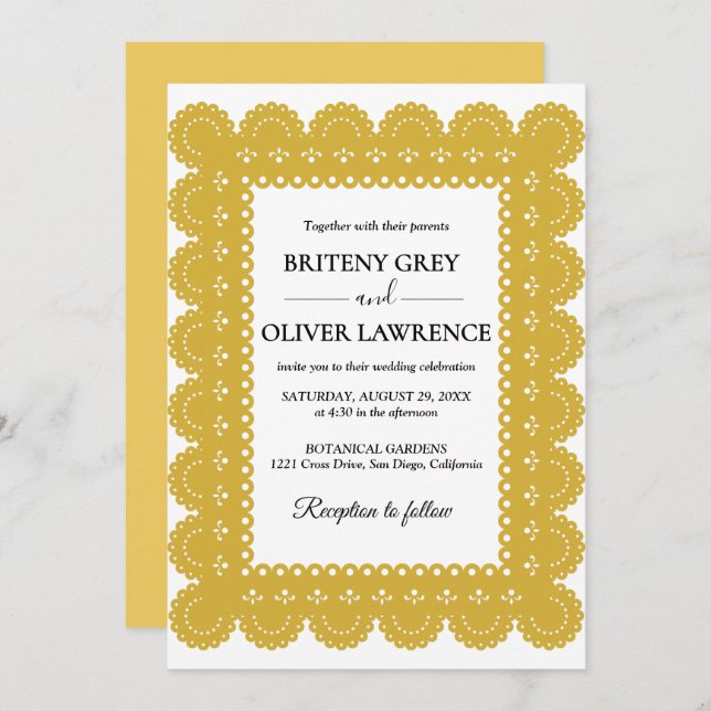 Elegant Gold Papel Picado weeding Invitation (Front/Back)