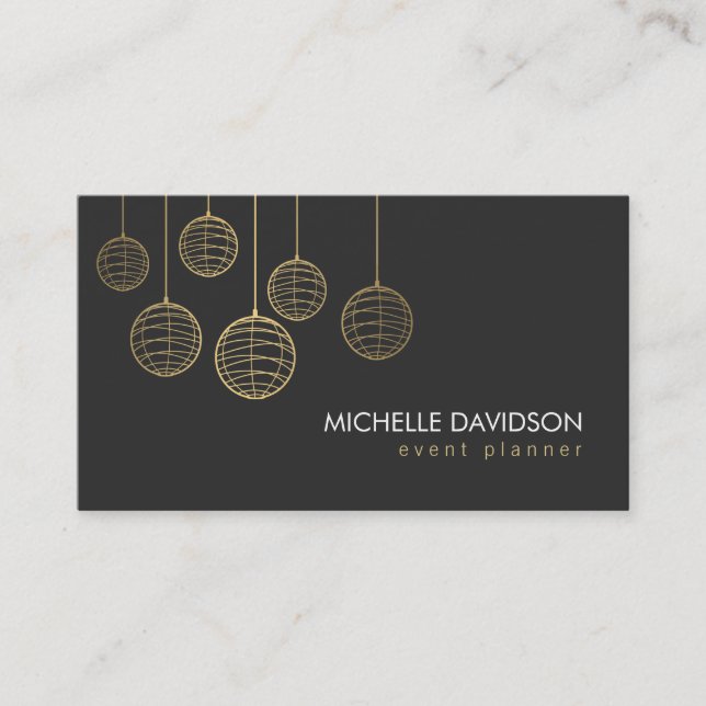 Elegant Gold Paper Lanterns for Event Planner Business Card (Front)