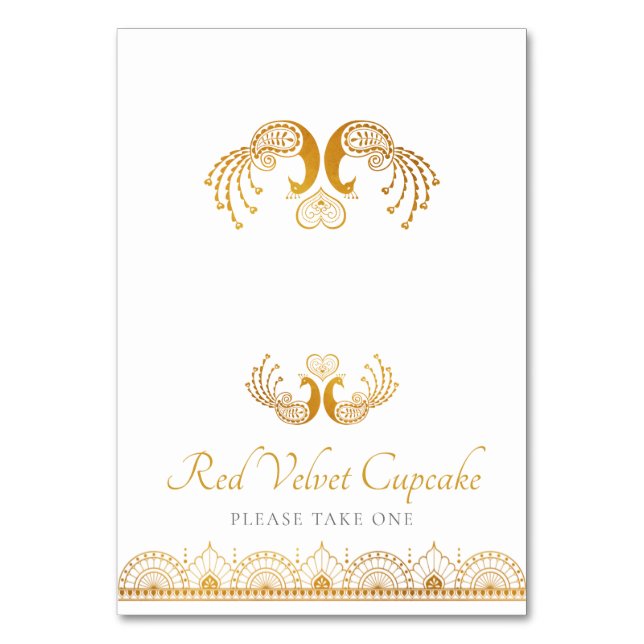 Elegant Gold Pattern Indian Wedding Buffet Label Table Number (Front)
