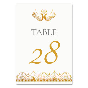 Elegant Gold Pattern Indian Wedding Table Number