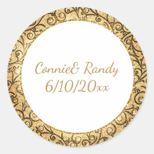 Elegant Gold Pattern Monogram Wedding Sticker