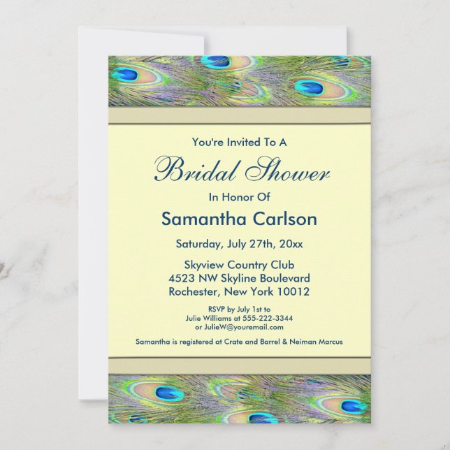 Elegant Gold Peacock Bridal Shower Invitation (Front)