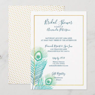 Elegant Gold Peacock Bridal Shower Invitations