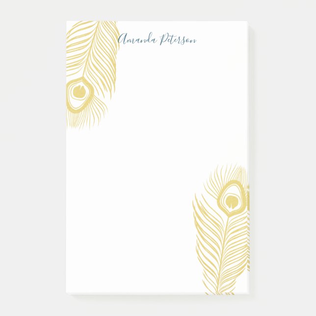 Elegant Gold Peacock Feathers Post-It Notes (Front)