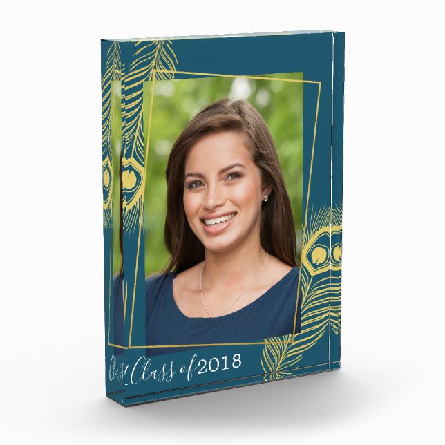 Elegant Gold Peacock Graduation Class of Photo Block (Left)