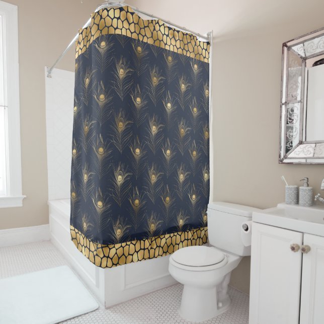 Elegant Gold Peacock Navy Blue Print Stylish (In Situ)