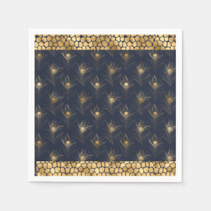 Elegant Gold Peacock Navy Blue Print Stylish Napkin